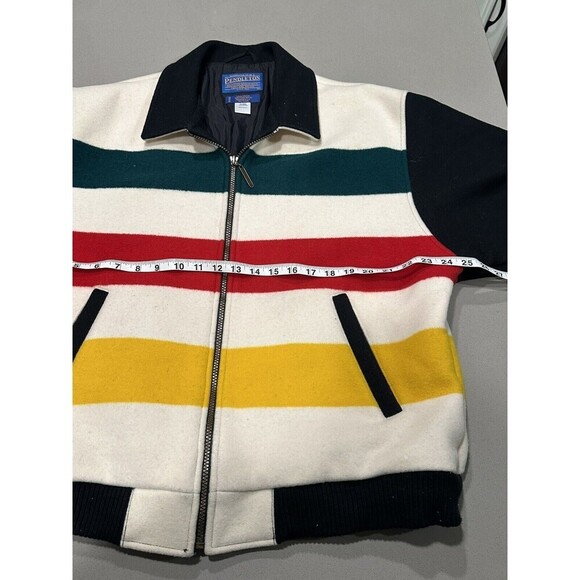 Vintage Pendleton Coat BAY STRIPES Wool Blanket Coat Bomber Jacket Mens Large - Picture 15 of 16